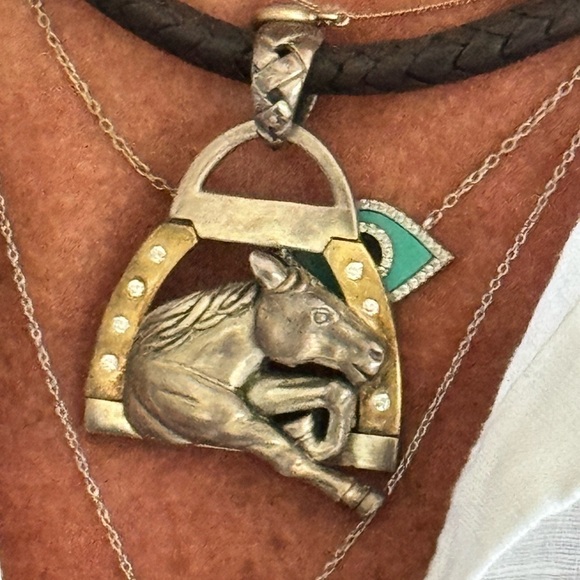 Saint By Sara Jane Belmont Gold And Silver Horse Head Pendant With Diamonds